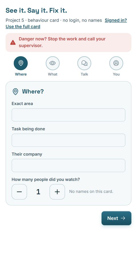 QR card report on a phone: where, what, talk, you